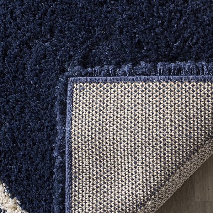SAFAVIEH Hudson Shag Collection Runner Rug - 2'3" x 14', Navy & Ivory, Modern Trellis Design, Non-Shedding & Easy Care, 2-inch Thick Ideal for High Traffic Areas in Living Room, Bedroom (SGH281C)