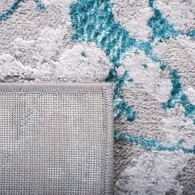 SAFAVIEH Amelia Collection Runner Rug - 2' x 8', Grey & Aqua, Modern Abstract Design, Non-Shedding & Easy Care, Ideal for High Traffic Areas in Living Room, Bedroom (ALA293H)