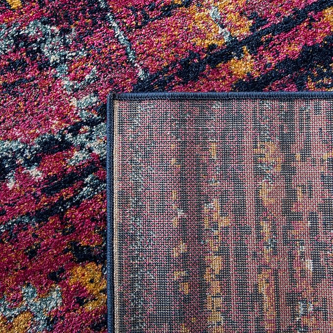 SAFAVIEH Evoke Collection 3' x 5' Blue / Fuchsia EVK275F Oriental Medallion Distressed Non-Shedding Living Room Bedroom Accent Rug