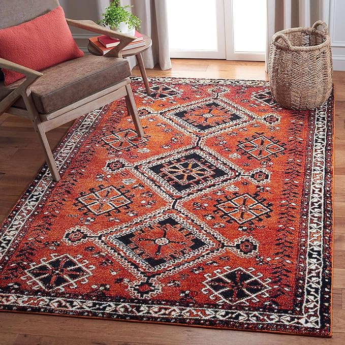 SAFAVIEH Vintage Hamadan Collection Area Rug - 10'6" x 14', Orange & Red, Oriental Traditional Persian Design, Non-Shedding & Easy Care, Ideal for High Traffic Areas in Living Room, Bedroom (VTH293P)