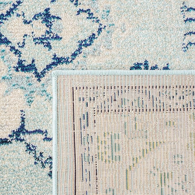 SAFAVIEH Monaco Collection Area Rug - 5' Round, Light Blue & Ivory, Non-Shedding & Easy Care, Ideal for High Traffic Areas in Living Room, Foyer, Bedroom (MNC243K-5R)