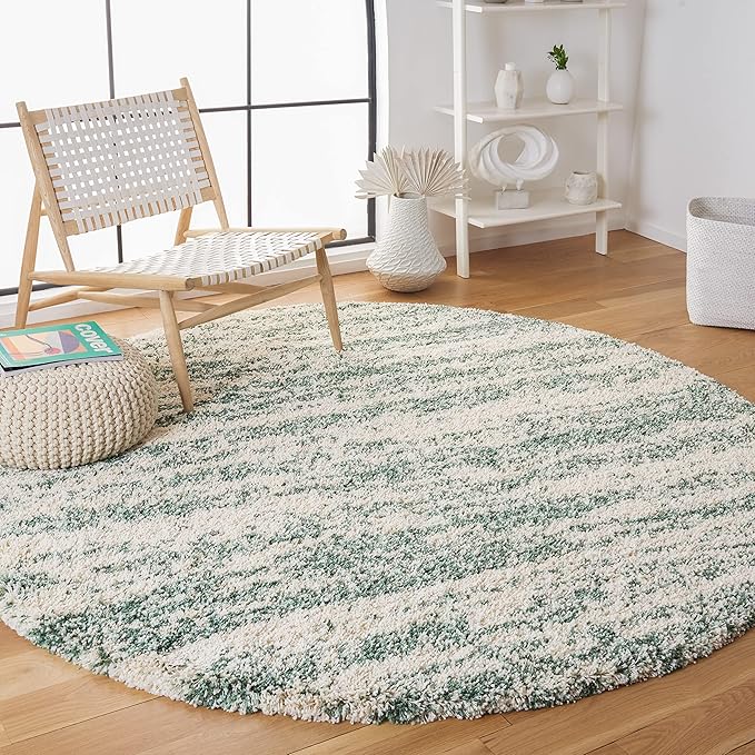 SAFAVIEH Hudson Shag Collection Area Rug - 5' x 8' Oval, Ivory & Green, Non-Shedding & Easy Cleaning, Plush Thick Pile, Ideal for Living Room, Bedroom, Dining Space (SGH206Y)