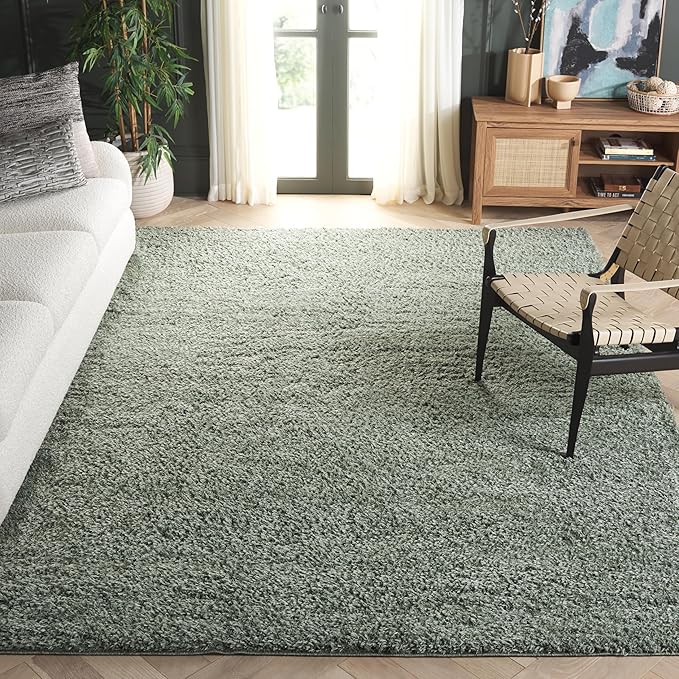 SAFAVIEH Lindsay Shag Collection Area Rug - 9' x 12', Green, Modern Design, 2-inch Thick, Ideal for The Living Room, Dining, Bedroom (LNS560Y)