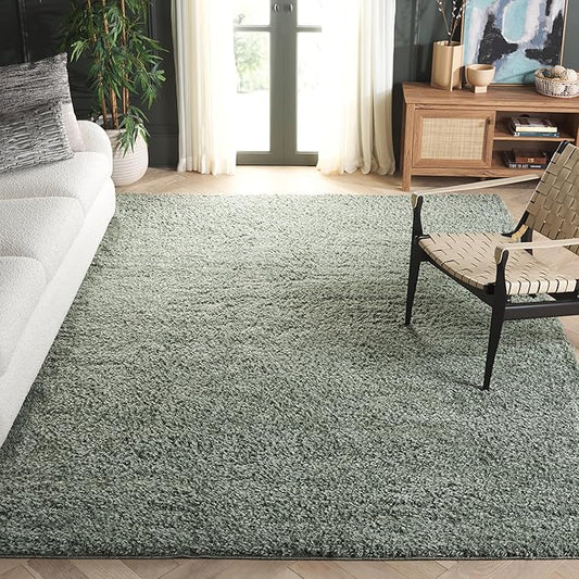 SAFAVIEH Lindsay Shag Collection Area Rug - 9' x 12', Green, Modern Design, 2-inch Thick, Ideal for The Living Room, Dining, Bedroom (LNS560Y)