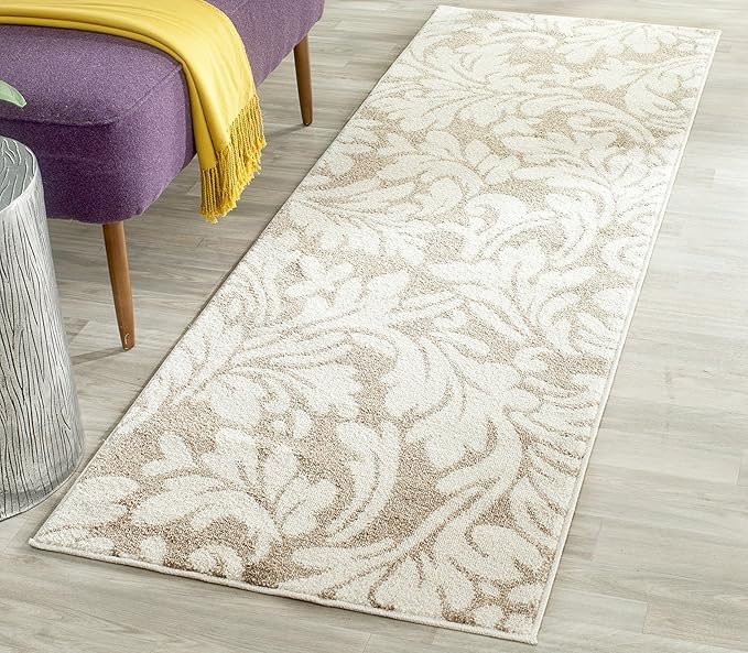SAFAVIEH Amherst Collection Runner Rug - 2'3" x 11', Wheat & Beige, Floral Design, Non-Shedding & Easy Care, Ideal for High Traffic Areas in Living Room, Bedroom (AMT425S)