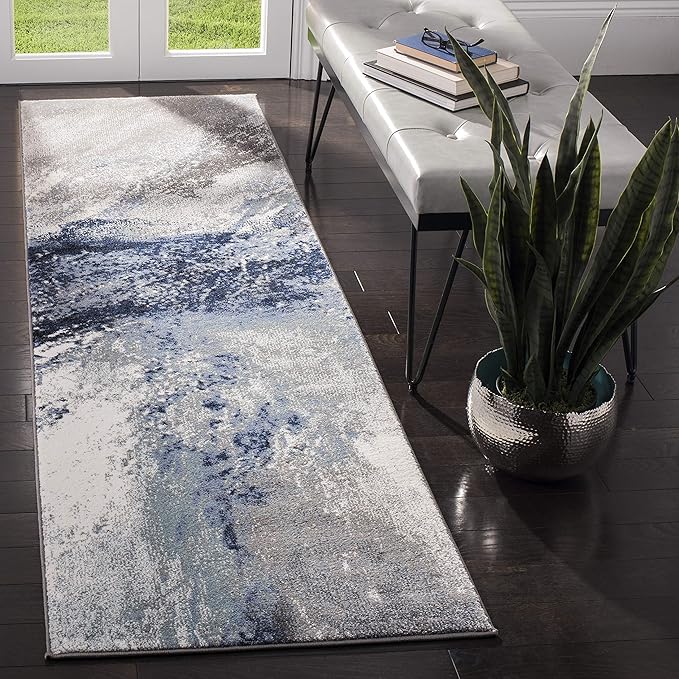 SAFAVIEH Galaxy Collection Runner Rug - 2'3" x 22', Blue & Grey, Modern Abstract Design, Non-Shedding & Easy Care, Ideal for High Traffic Areas in Living Room, Bedroom (GAL117M)