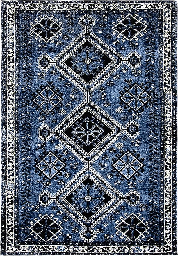 SAFAVIEH Vintage Hamadan Collection Area Rug - 5'3" x 7'6", Blue & Black, Oriental Distressed Design, Non-Shedding & Easy Care, Ideal for High Traffic Areas in Living Room, Bedroom (VTH293M)