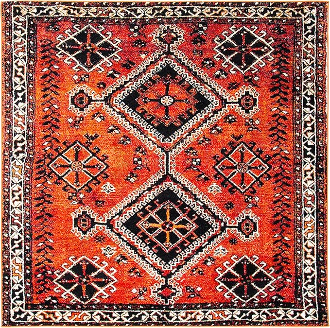 SAFAVIEH Vintage Hamadan Collection Area Rug - 6'7" Square, Orange & Red, Oriental Traditional Persian Design, Non-Shedding & Easy Care, Ideal for High Traffic Areas in Living Room, Bedroom (VTH293P)