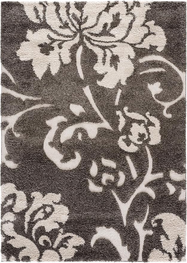 SAFAVIEH Florida Shag Collection Area Rug - 5'3" x 7'6", Smoke & Beige, Floral Design, Non-Shedding & Easy Care, 1.2-inch Thick Ideal for High Traffic Areas in Living Room, Bedroom (SG458-7913)
