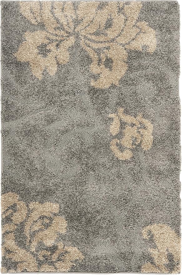 SAFAVIEH Florida Shag Collection Accent Rug - 3'3" x 5'3", Grey & Beige, Floral, Non-Shedding & Easy Care, 1.2-inch Thick Ideal for High Traffic Areas in Foyer, Living Room, Bedroom (SG458-8013)