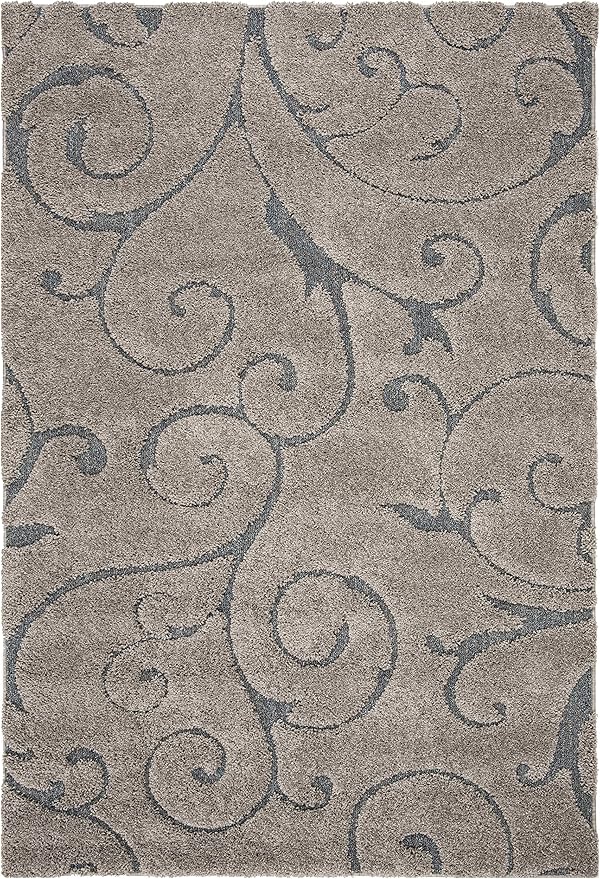 SAFAVIEH Florida Shag Collection Area Rug - 6' x 9', Grey & Light Blue, Scroll Design, Non-Shedding & Easy to Clean, High-Low Plush Pile, Ideal for Living Room, Bedroom, Dining Space (SG455-1160)