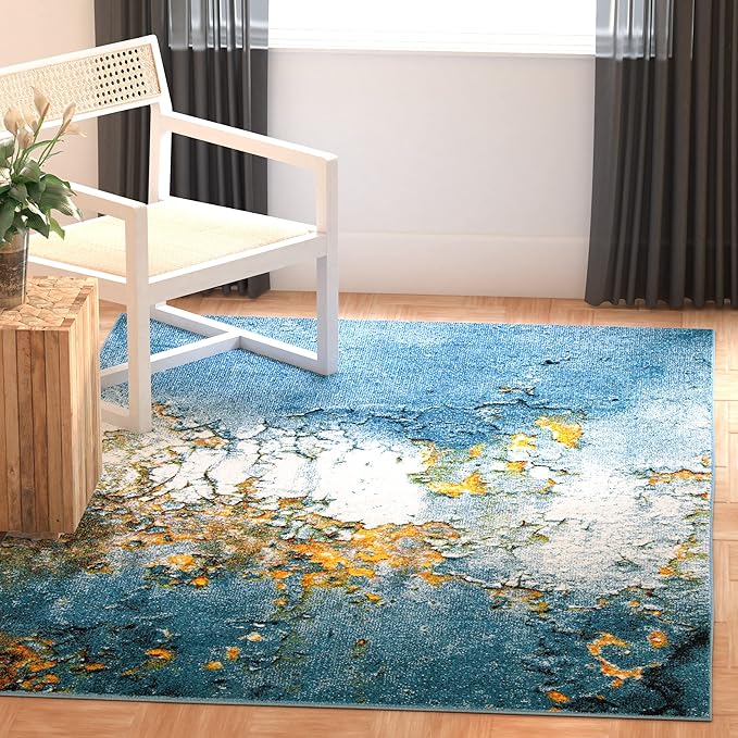 SAFAVIEH Glacier Collection 5'3" x 7'6" Blue/Gold GLA125M Modern Abstract Non-Shedding Living Room Bedroom Dining Home Office Area Rug