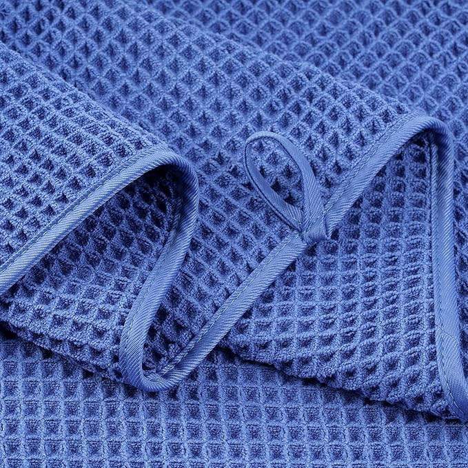 430 GSM Microfiber Quick Dry Lint Free Oversize Bath Towel Set, 6 Piece (Waffle Weave)