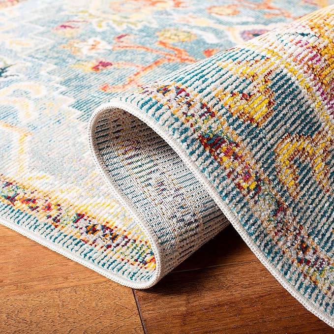 SAFAVIEH Crystal Collection Runner Rug - 2'2" x 7', Orange & Teal, Medallion Distressed Design, Non-Shedding & Easy Care, Ideal for High Traffic Areas in Living Room, Bedroom (CRS501K)