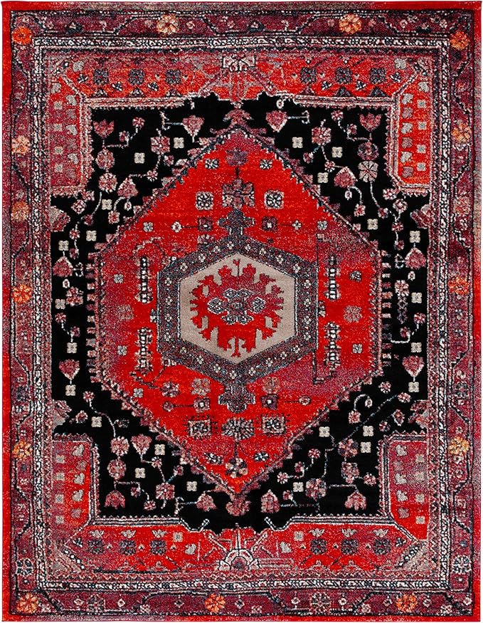 SAFAVIEH Area Rug 8x10 - Vintage Hamadan Collection - Large - Red & Black, Traditional Oriental Design, Non-Shedding & Easy Cleaning, Ideal for Living Room, Bedroom, Office, Dining Space (VTH204Q)
