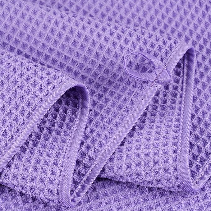 430 GSM Microfiber Quick Dry Lint Free Oversize Bath Towel Set, 6 Piece (Waffle Weave)