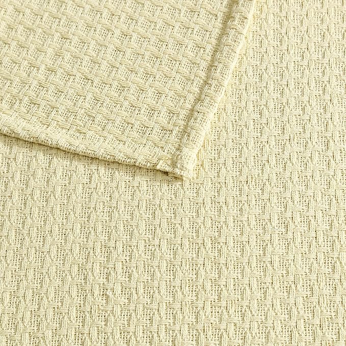 Beatrice Home Fashions Grand Hotel Lightweight All-Natural 100% Cotton Waffle Weave Blanket, King, Lemon