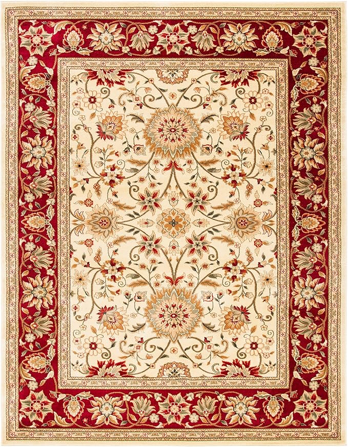 SAFAVIEH Lyndhurst Collection Area Rug - 9' x 12', Ivory & Red, Traditional Oriental Design, Non-Shedding & Easy Care, Ideal for High Traffic Areas in Living Room, Bedroom (LNH212K)