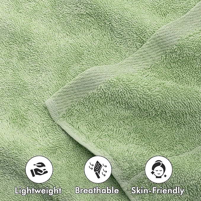 100% Cotton Hand Towels for Bathroom – Soft & Absorbent Towel Set– Pack of 6 Small Towel (34x20in) – Quick Dry Luxury Cotton Hand Towels – Light Green