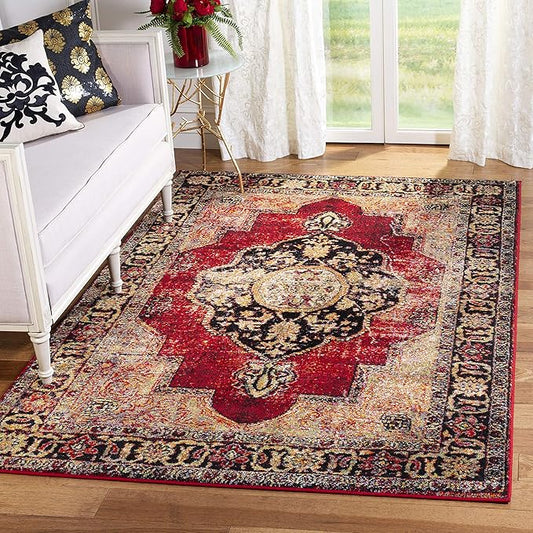 SAFAVIEH Vintage Hamadan Collection Area Rug - 5'3" x 7'6", Red & Multi, Oriental Traditional Persian Design, Non-Shedding & Easy Care, Ideal for High Traffic Areas in Living Room, Bedroom (VTH219A)