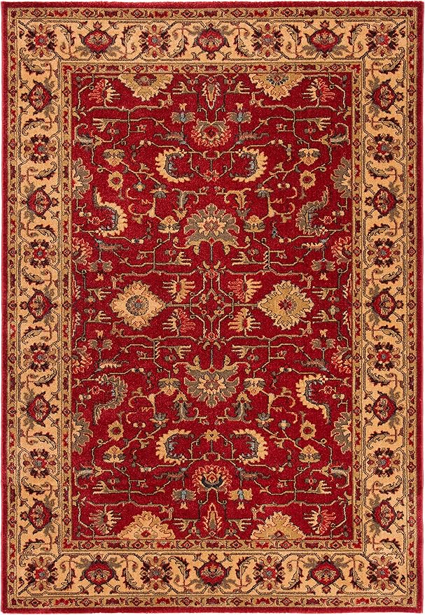 SAFAVIEH Mahal Collection Accent Rug - 4' x 5'7", Red & Beige, Traditional Oriental Design, Non-Shedding & Easy Care, Ideal for High Traffic Areas in Entryway, Living Room, Bedroom (MAH693Q)