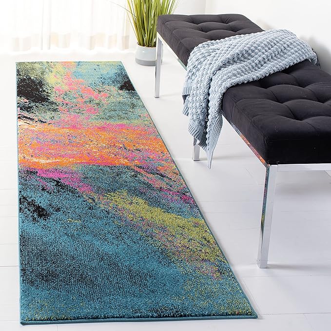 SAFAVIEH Galaxy Collection Runner Rug - 2'3" x 8', Blue & Orange, Modern Abstract Design, Non-Shedding & Easy Care, Ideal for High Traffic Areas in Living Room, Bedroom (GAL117N)
