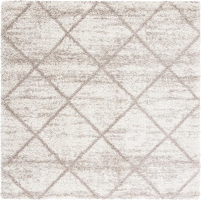 SAFAVIEH Hudson Shag Collection Area Rug - 7' Square, Multi Ivory & Beige, Modern Trellis Design, Non-Shedding & Easy Care, 2-inch Thick Ideal for High Traffic Areas in Living Room, Bedroom (SGH281H)