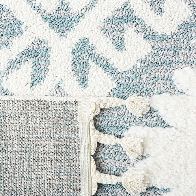 SAFAVIEH Moroccan Tassel Shag Collection Accent Rug - 3' x 5', Teal & Ivory, Non-Shedding & Easy Care, 2-inch Thick Ideal for High Traffic Areas in Entryway, Living Room, Bedroom (MTS652K)