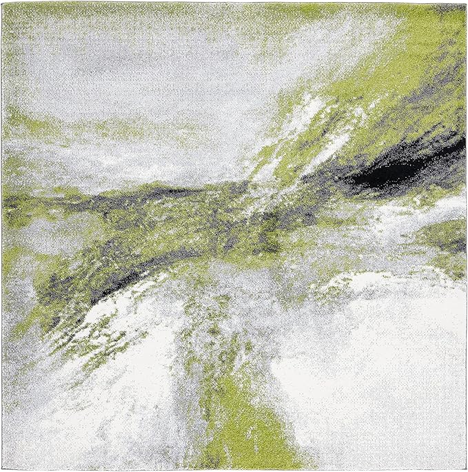 SAFAVIEH Galaxy Collection Area Rug - 5'3" Square, Grey & Green, Modern Abstract Design, Ideal for High Traffic Areas in Living Room, Bedroom, Dining (GAL117F-5SQ)