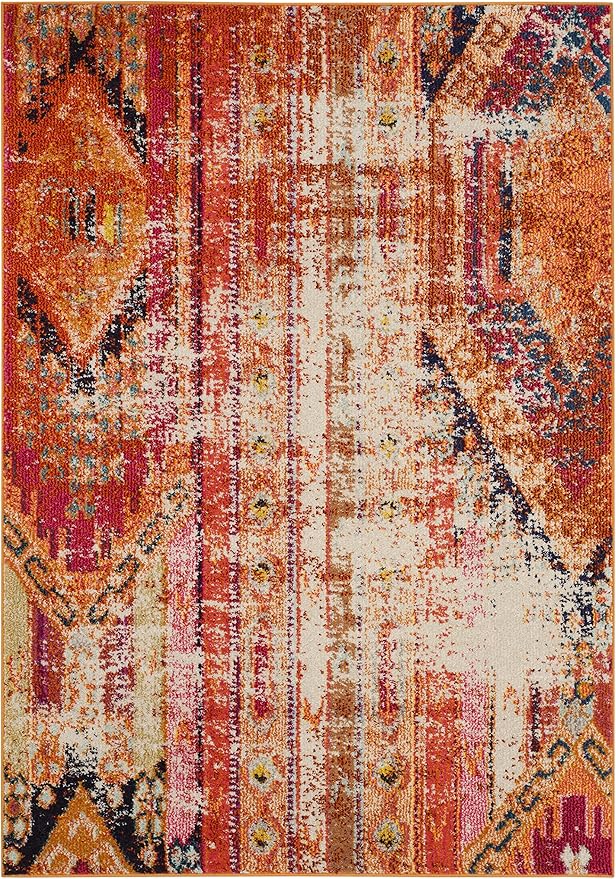 SAFAVIEH Monaco Collection Accent Rug - 3' x 5', Orange & Multi, Boho Chic Tribal Distressed Design, Non-Shedding & Easy Care, Ideal for High Traffic Areas in Entryway, Living Room, Bedroom (MNC222H)