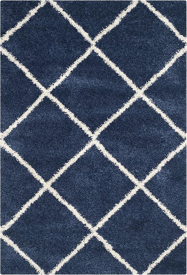 SAFAVIEH Hudson Shag Collection Area Rug - 6' x 9', Navy & Ivory, Modern Diamond Trellis Design, Non-Shedding & Easy Care, 2-inch Thick Ideal for High Traffic Areas in Living Room, Bedroom (SGH281C)