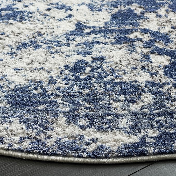 SAFAVIEH Amelia Collection Area Rug - 5'3" Round, Ivory & Navy, Modern Abstract Design, Non-Shedding & Easy Cleaning, Ideal for Living Room, Bedroom, Dining Space (ALA705A)