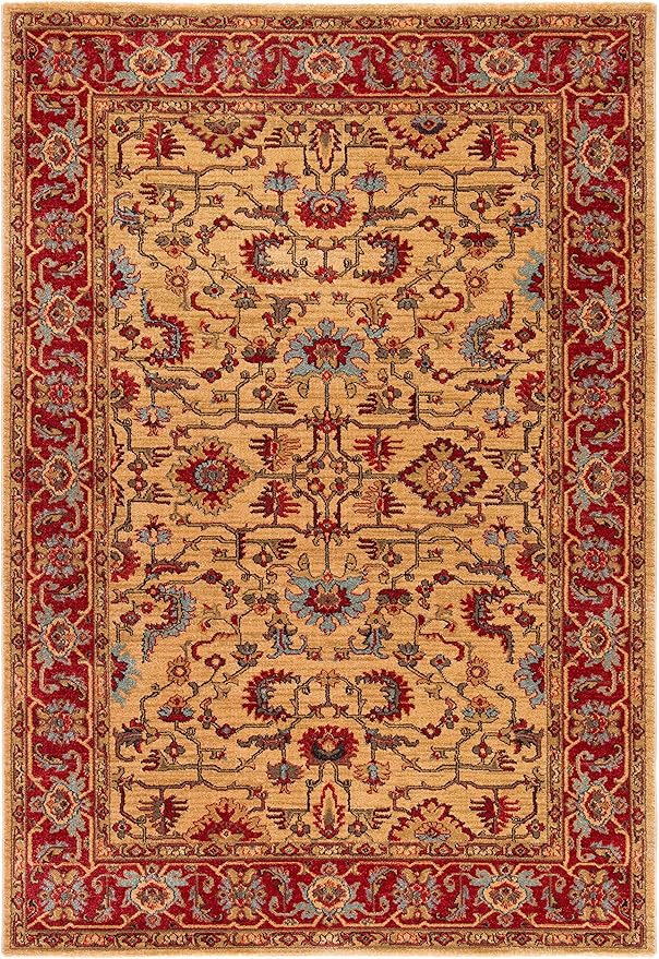 SAFAVIEH Assorted Collection Area Rug - 8' x 10', Beige & Red, Oriental Design, Stain Resistant, Ideal for High Traffic Areas in Living Room, Bedroom & Dining Room (MAH693B-810)