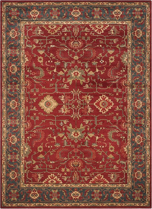 SAFAVIEH Mahal Collection X-Large Area Rug - 12' x 18', Red & Navy, Traditional Oriental Design, Non-Shedding & Easy Care, Ideal for High Traffic Areas in Living Room, Bedroom (MAH693F)