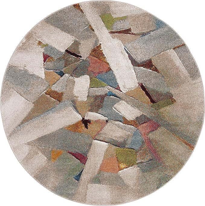 SAFAVIEH Porcello Collection 8' Round Grey/Multi PRL6937B Modern Abstract Non-Shedding Living Room Bedroom Area Rug