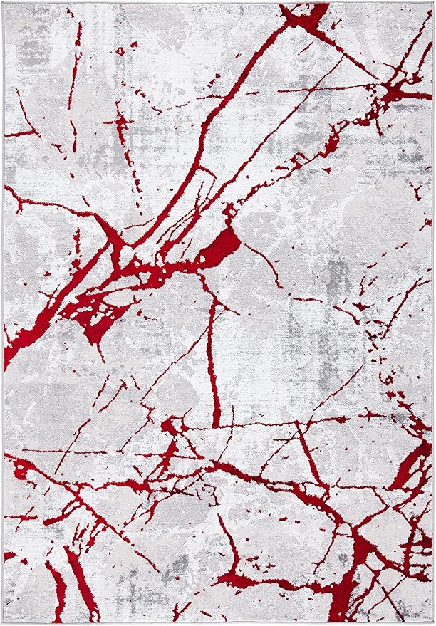 SAFAVIEH Amelia Collection Area Rug - 9' x 12', Grey & Red, Modern Abstract Design, Non-Shedding & Easy Care, Ideal for High Traffic Areas in Living Room, Bedroom (ALA293L)