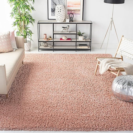 SAFAVIEH August Shag Collection Area Rug - 6'7" Square, Rose, Solid Design, Non-Shedding & Easy Care, 1.5-inch Thick Ideal for High Traffic Areas in Living Room, Bedroom (AUG200X)