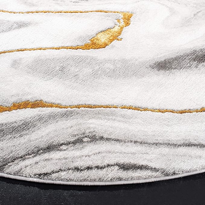 SAFAVIEH Craft Collection Area Rug - 6'7" Round, Grey & Gold, Modern Abstract Design, Non-Shedding & Easy Care, Ideal for High Traffic Areas in Living Room, Bedroom (CFT819F)