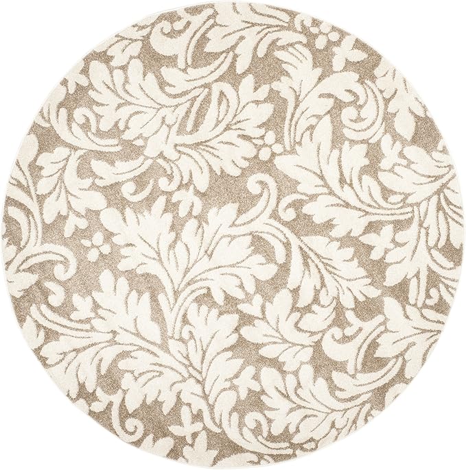 SAFAVIEH Amherst Collection Area Rug - 7' Round, Wheat & Beige, Floral Design, Non-Shedding & Easy Care, Ideal for High Traffic Areas in Living Room, Bedroom (AMT425S)