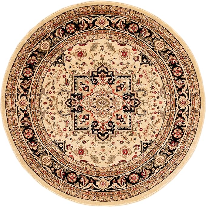 SAFAVIEH Lyndhurst Collection 6' Round Beige / Black LNH330C Traditional Oriental Non-Shedding Entryway Foyer Living Room Bedroom Kitchen Area Rug