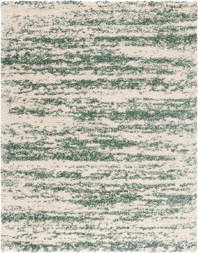 SAFAVIEH Hudson Shag Collection Area Rug - 10' x 14', Ivory/Green, Geometric Design, Plush 1.9 Inch Thick Ideal for High Traffic Areas in Living Room, Bedroom, Dining (SGH206Y)