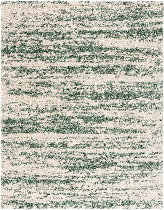 SAFAVIEH Hudson Shag Collection Area Rug - 10' x 14', Ivory/Green, Geometric Design, Plush 1.9 Inch Thick Ideal for High Traffic Areas in Living Room, Bedroom, Dining (SGH206Y)