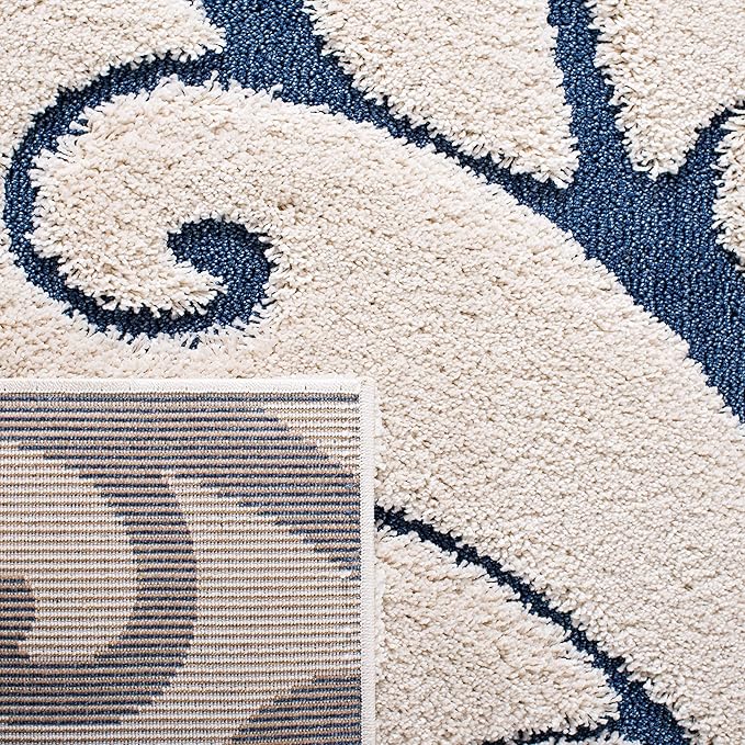 SAFAVIEH Florida Shag Collection Runner Rug - 2'3" x 15', Cream & Blue, Scroll Design, Non-Shedding & Easy to Clean, High-Low Plush Pile, Ideal for Bedroom, Foyer, Hallway (SG455-1165)