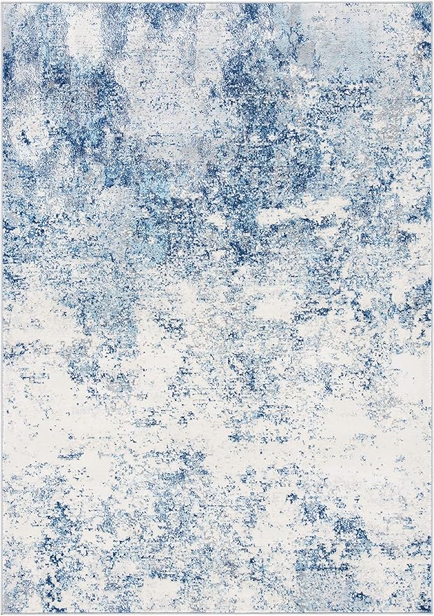 SAFAVIEH Brentwood Collection X-Large Area Rug - 12' x 15', Ivory & Navy, Modern Abstract Design, Non-Shedding & Easy Care, Ideal for High Traffic Areas in Living Room, Bedroom (BNT822B)