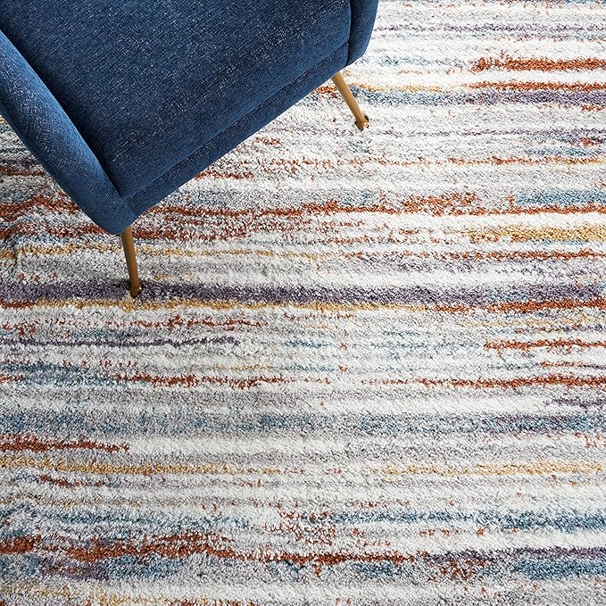 SAFAVIEH Berber Shag Collection Area Rug - 5'1" Square, Blue Rust & Ivory, Striped Design, Non-Shedding & Easy Care, 1.2-inch Thick, Ideal for The Living Room, Bedroom, Dining Room (BER565A-5SQ)