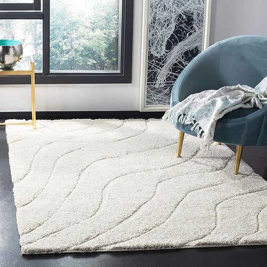 SAFAVIEH Florida Shag Collection Area Rug - 9'6" x 13', Creme & Creme, Non-Shedding & Easy Care, 1.2-inch Thick Ideal for High Traffic Areas in Living Room, Bedroom (SG472-1111)