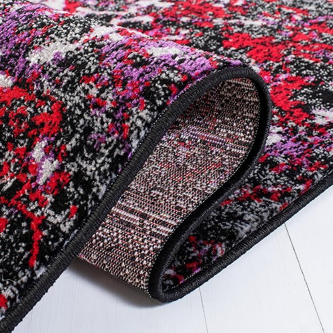 SAFAVIEH Skyler Collection 6'7" Round Black/Purple SKY186V Modern Abstract Non-Shedding Entryway Foyer Living Room Bedroom Kitchen Area Rug