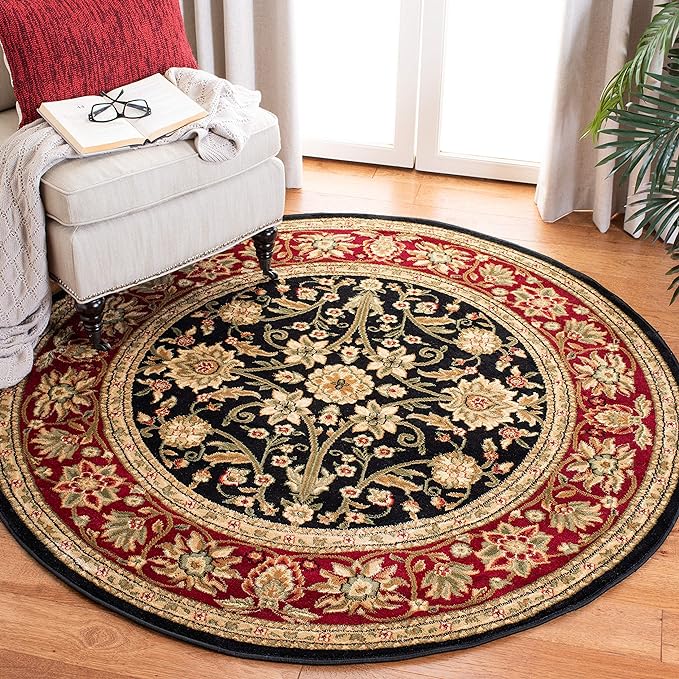 SAFAVIEH Lyndhurst Collection Area Rug - 4' Round, Black & Red, Non-Shedding & Easy Cleaning, Ideal for Living Room, Bedroom, Dining Space (LNH212G)