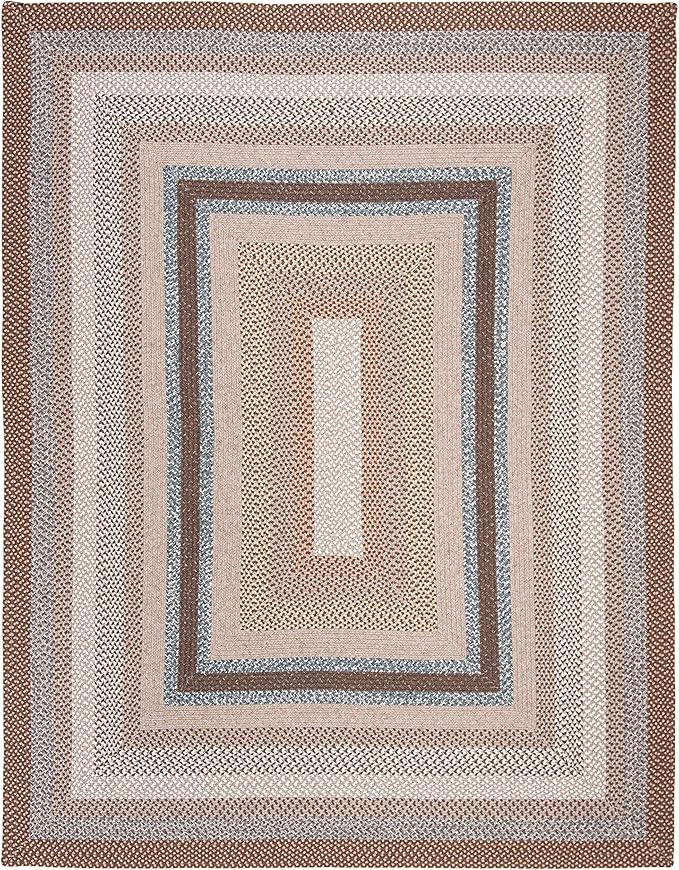SAFAVIEH Washable Rug Outdoor Braided Collection - 9' x 12', Brown & Multi, Handmade & Reversible, Non-Shedding & Easy to Clean, Ideal for Patio, Backyard, Mudroom (BRD313A)