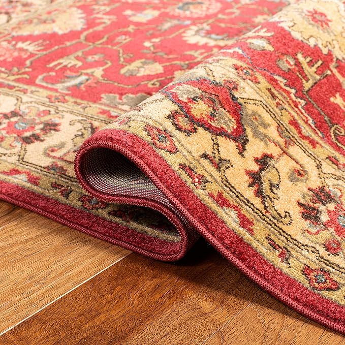 SAFAVIEH Mahal Collection Area Rug - 6'7" x 9'2", Red & Beige, Traditional Oriental Design, Non-Shedding & Easy Care, Ideal for High Traffic Areas in Living Room, Bedroom (MAH693Q)